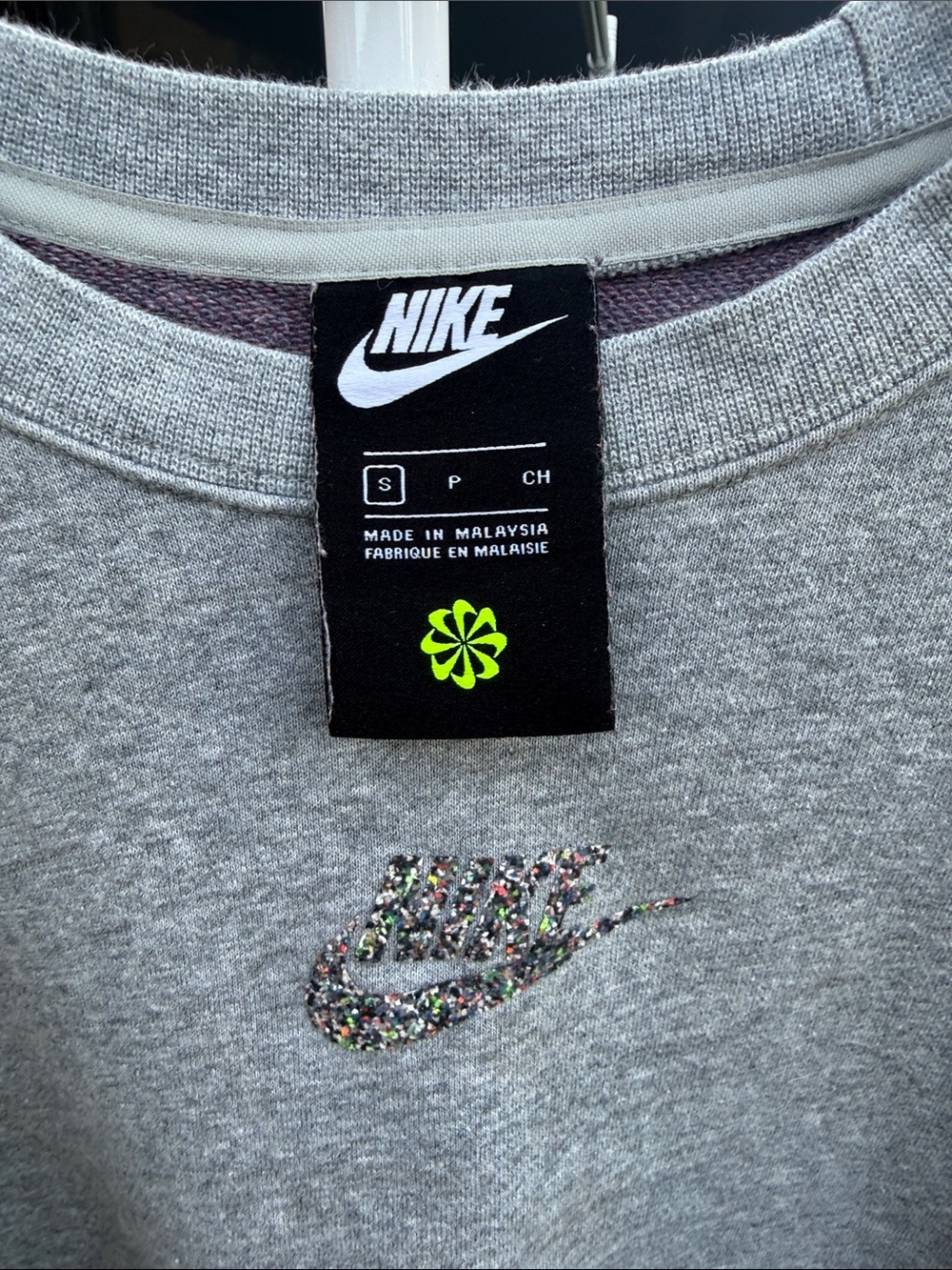 Nike Heather Gray Crewneck Sweatshirt with Floral Swoosh - Picture 2 of 3